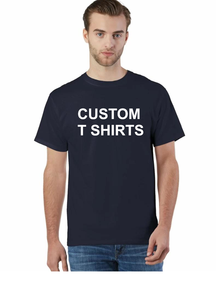 Custom T-Shirts in a variety of colors, including classic black, tailored to your preferences. These shirts are personalized to reflect your unique style, with options ranging from vibrant hues to timeless neutrals. Each shirt is made to order, ensuring a perfect fit and personalized expression of your individuality.