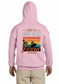 On the back of the Pink Toronto Jet Ski Logo Hoodie, a vibrant square box showcases the phrase 'born to jet ski forced to work' in red, orange, yellow, and green, creating a dynamic backdrop. Within the box, a black silhouette of a man on a Sea-Doo adds an adventurous touch, embodying the spirit of watersport enthusiasts. This unique design captures the thrill and freedom of jet skiing, making a bold statement for those who love the open water.