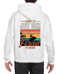 On the back of the White Toronto Jet Ski Logo Hoodie, a vibrant square box showcases the phrase 'born to jet ski forced to work' in red, orange, yellow, and green, creating a dynamic backdrop. Within the box, a black silhouette of a man on a Sea-Doo adds an adventurous touch, embodying the spirit of watersport enthusiasts. This unique design captures the thrill and freedom of jet skiing, making a bold statement for those who love the open water.