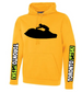 Toronto Jet Ski Water Performance Hoodie in Yellow, featuring a black silhouette of a man on a Sea-Doo for added style and attitude. The arms display the word 'Toronto' in white, with 'jetskis' in vibrant neon yellow, offering a dynamic contrast against the yellow backdrop. Crafted for water performance, this hoodie combines comfort and functionality for watersport enthusiasts.