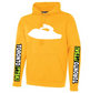 Toronto Jet Ski Water Performance Hoodie in Yellow, featuring a white silhouette of a man on a Sea-Doo for added style and attitude. The arms display the word 'Toronto' in white, with 'jetskis' in vibrant neon yellow, offering a dynamic contrast against the yellow backdrop. Crafted for water performance, this hoodie combines comfort and functionality for watersport enthusiasts.