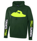 Toronto Jet Ski Water Performance Hoodie in Green, featuring a neon yellow silhouette of a man on a Sea-Doo for added style and attitude. The arms display the word 'Toronto' in white, with 'jetskis' in vibrant neon yellow, offering a dynamic contrast against the green backdrop. Crafted for water performance, this hoodie combines comfort and functionality for watersport enthusiasts.