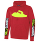 Toronto Jet Ski Water Performance Hoodie in Red, featuring a neon yellow silhouette of a man on a Sea-Doo for added style and attitude. The arms display the word 'Toronto' in white, with 'jetskis' in vibrant neon yellow, offering a dynamic contrast against the red backdrop. Crafted for water performance, this hoodie combines comfort and functionality for watersport enthusiasts.